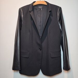 DKNY Blazer Large Women's Faux Leather Sleeves